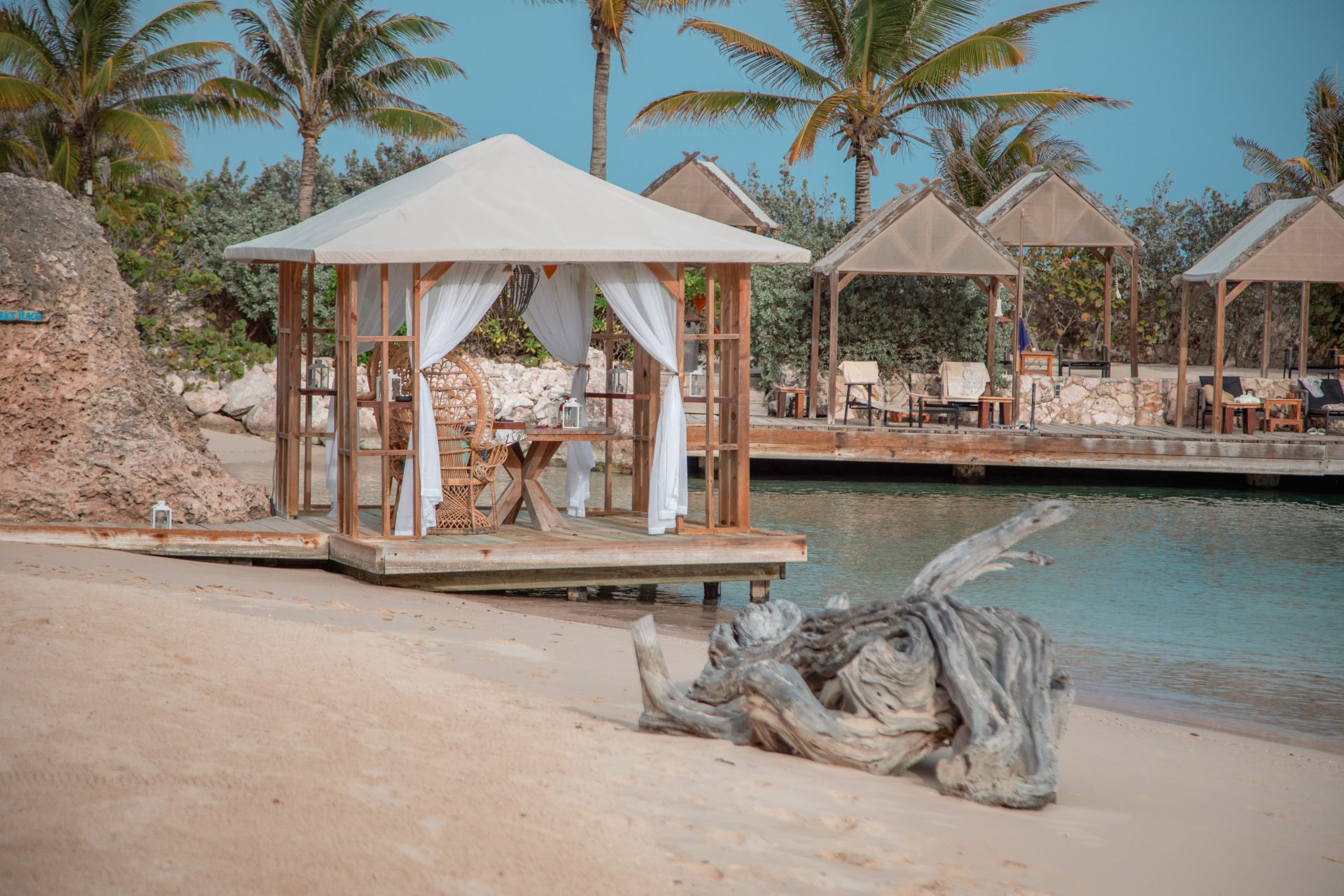 Private romantic pier gazebo for luxury dining at Baoase Luxury Resort in Curaçao