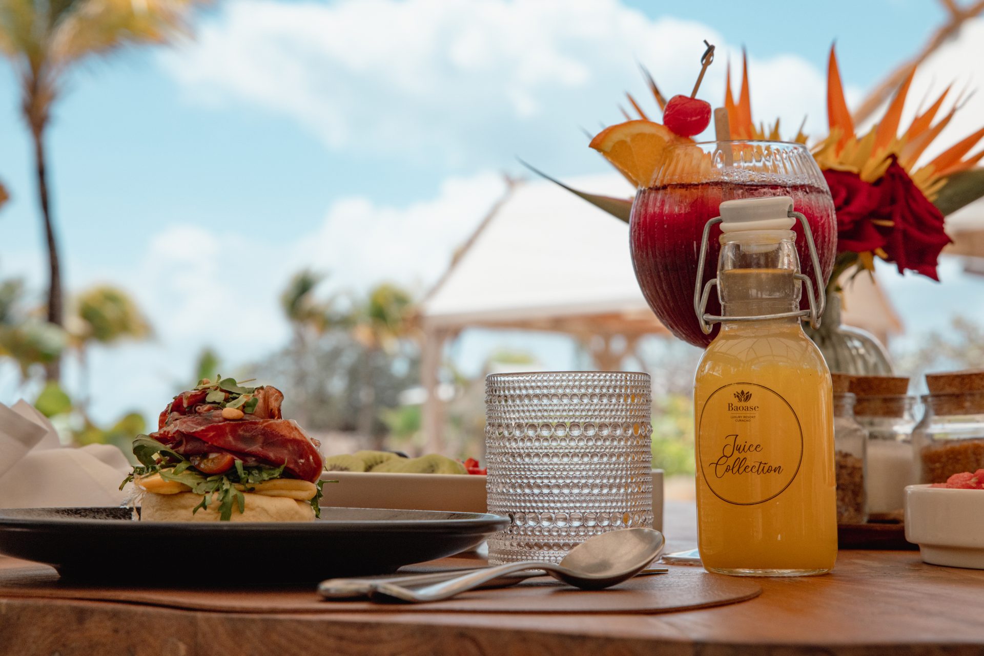 Breakfast at Baoase luxury resort Curaçao with beachfront and ocean view